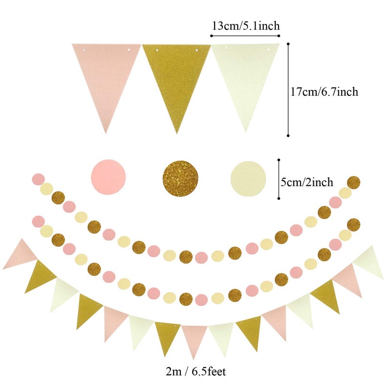 ZERODECO Party Decoration, 21 Pcs Pink Hanging Paper Fans, Pom Poms Flowers, Garlands String Polka Dot and Triangle Bunting Flags for Birthday Parties, Bridal Showers, Baby Showers, Wedding - Image 5